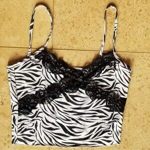 Zebra print tank/camisole with Black lace detailing (S)